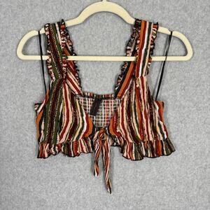 Valija Crop Top Small‎ Tie Front Smocked Boho Festival 70s Rodeo Southwest Vaca